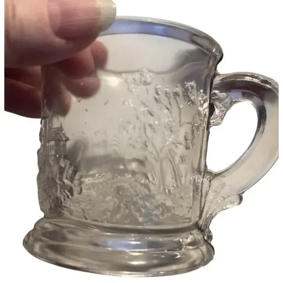 Antique EAPG Dutch Mill Child’s Mug – Clear Pressed Glass - Picture 4 of 4